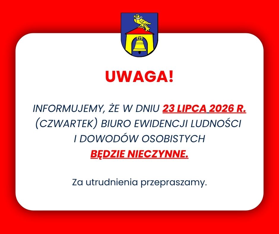 Biuro Ewidencji Ludności i Dowodów Osobistych nieczynne
