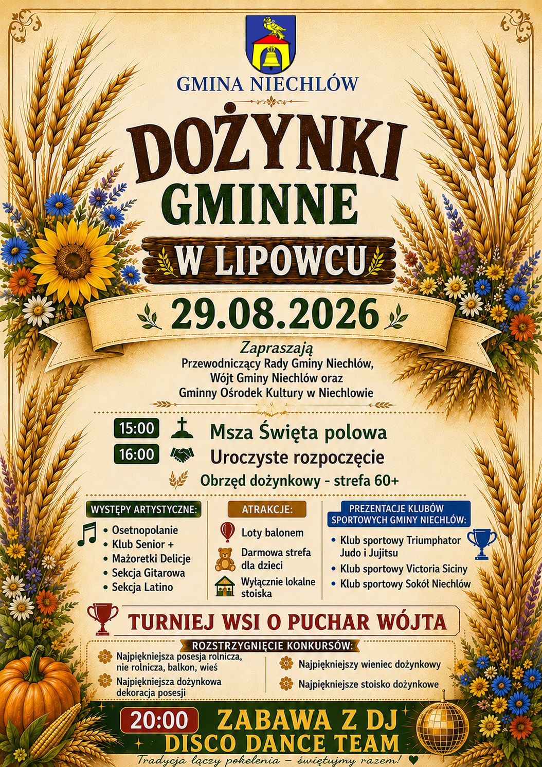 Dożynki Gminne 2026 w Lipowcu – święto tradycji, wspólnoty i dobrej zabawy!