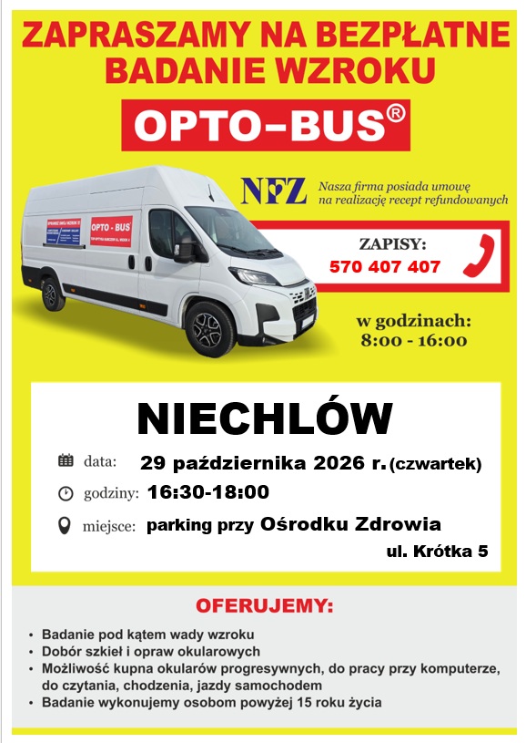 Bezpłatne badanie wzroku w Niechlowie - 29.10.2026 r.