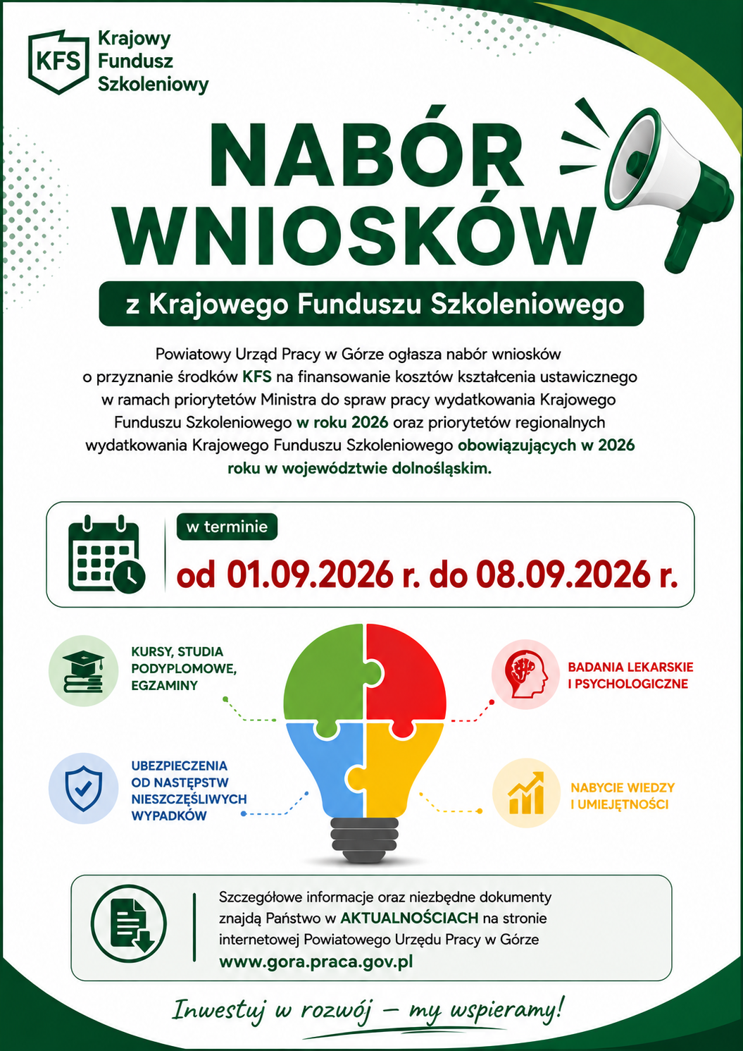 Powiatowy Urząd Pracy w Górze: Nabór wniosków z Krajowego Funduszu Szkoleniowego