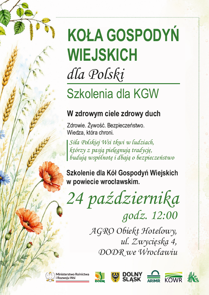  BEZPŁATNE SZKOLENIE DLA KÓŁ GOSPODYŃ WIEJSKICH!